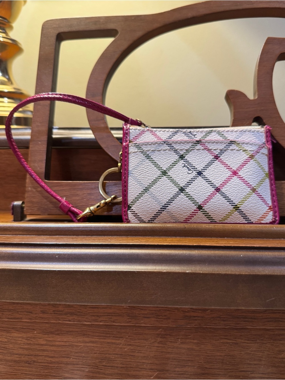 Coach Poppy Plaid Wristlet Coin Pouch – Pink Patent Trim